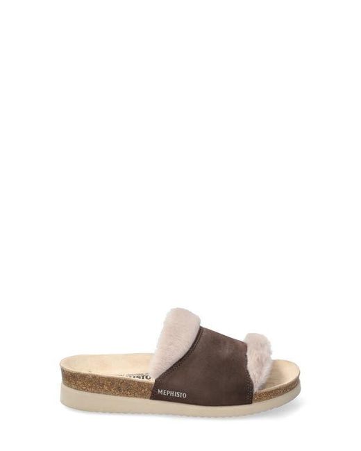 Mephisto Brown Hemeline Faux Fur Slide Sandal
