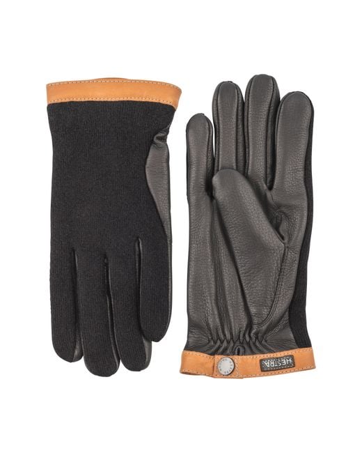 Hestra Black Deerskin & Merino Wool Gloves for men