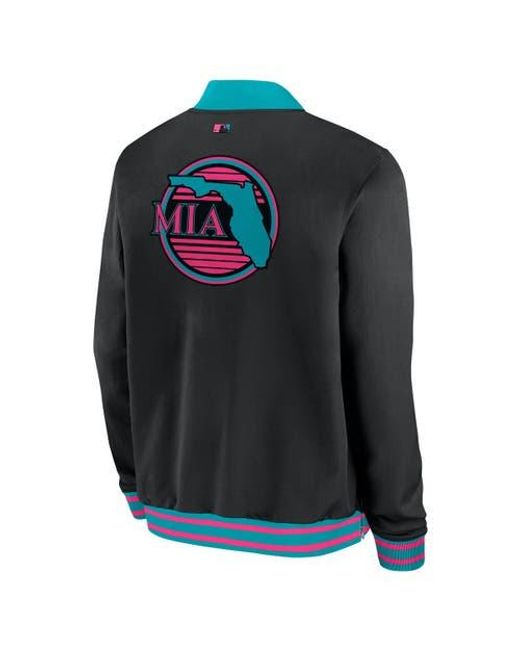 Nike Black Miami Marlins 2025 City Connect Authentic Collection Full-Zip Bomber Jacket for men