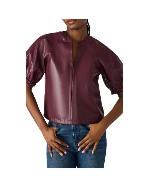 Steve Madden Purple Roxanne Short Sleeve Faux Leather Top