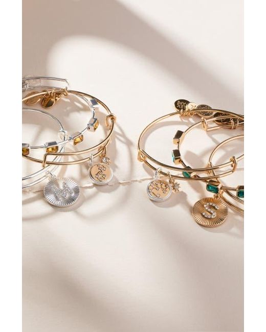 ALEX AND ANI White Pave Starburst Texture Initial Bangle Bracelet