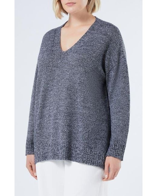Marina Rinaldi Blue Sierra V-Neck Wool Blend Sweater