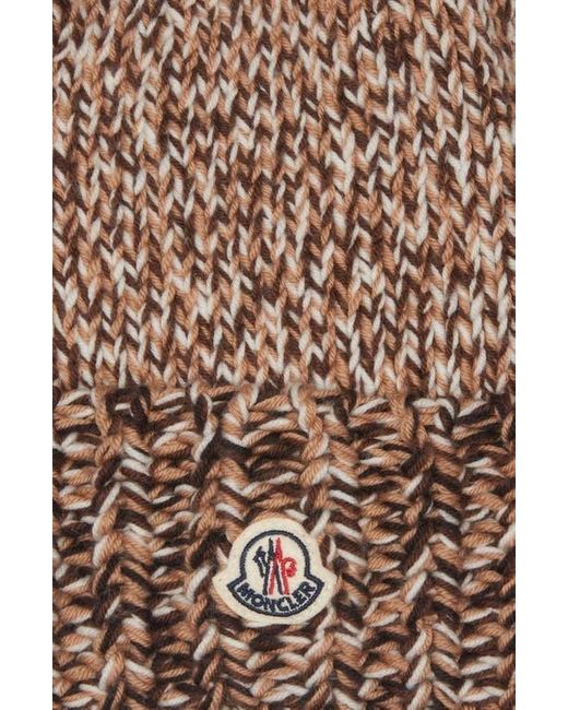 Moncler Brown Logo Patch Rib Wool Beanie