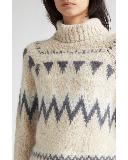Eleventy Natural Fair Isle Alpaca & Mohair Blend Turtleneck Sweater