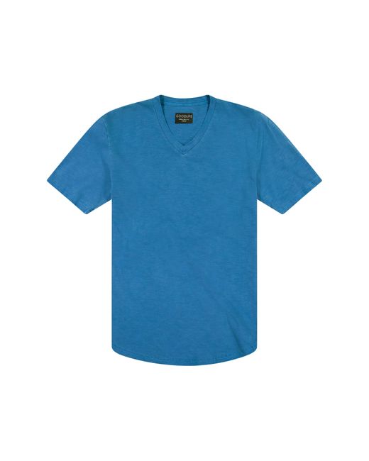 Goodlife Blue Sun Faded Slub Scallop V-neck T-shirt for men
