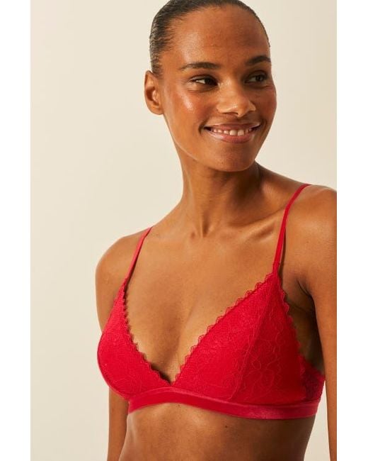 Stripe & Stare Red Eco Lace Padded Triangle Bralette & Original Knicker Set