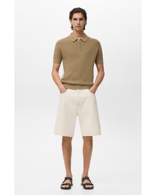 Mango Natural Openwork Zip Polo for men