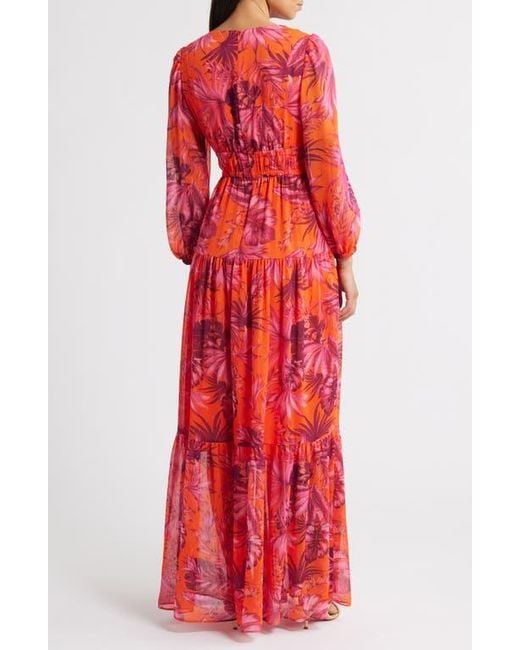 Eliza J V-Neck Long Sleeve Tiered Maxi Dress