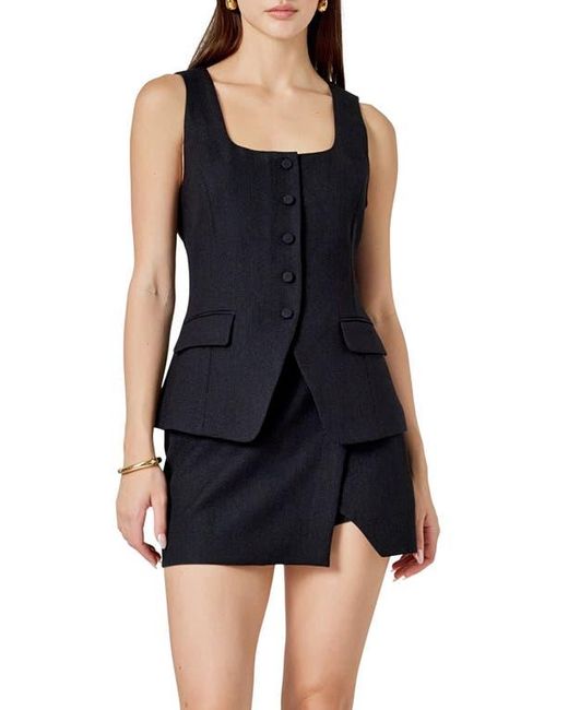 Endless Rose Black Tweed Button Vest
