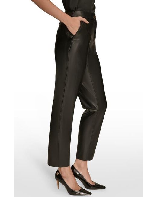 Donna Karan Black Faux Leather Ankle Slim Fit Pants