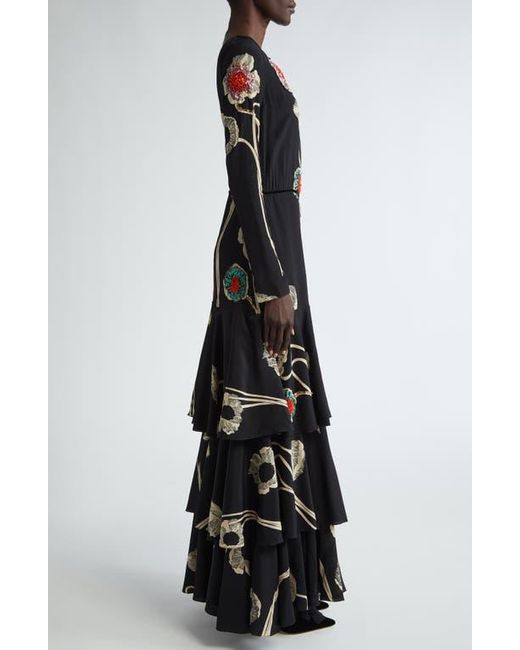 Johanna Ortiz Poesia De Paz Sequin Poppy One-Shoulder Silk