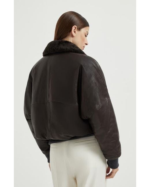 Brunello Cucinelli Black Nappa Leather Bomber Jacket