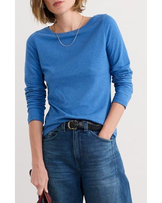 Seasalt Cornwall Blue Easel Long Sleeve Stretch Organic Cotton Top