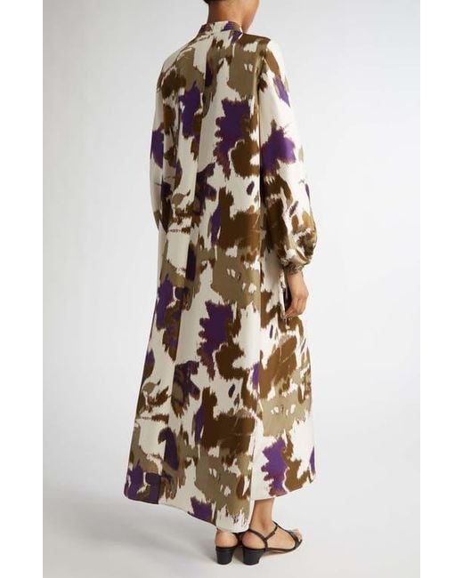 Max Mara Maesa Floral Long Sleeve Shantung Silk Maxi Dress