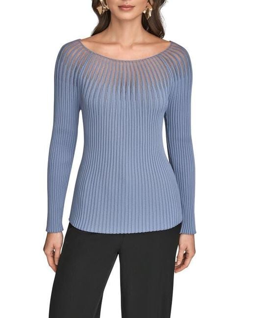 Donna Karan Blue Mixed Media Knit Top