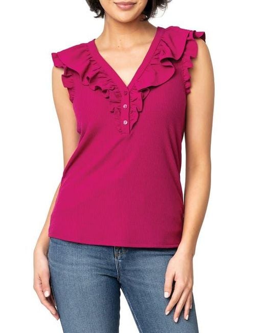 Gibsonlook Red Ruffles For Days Mixed Media Top