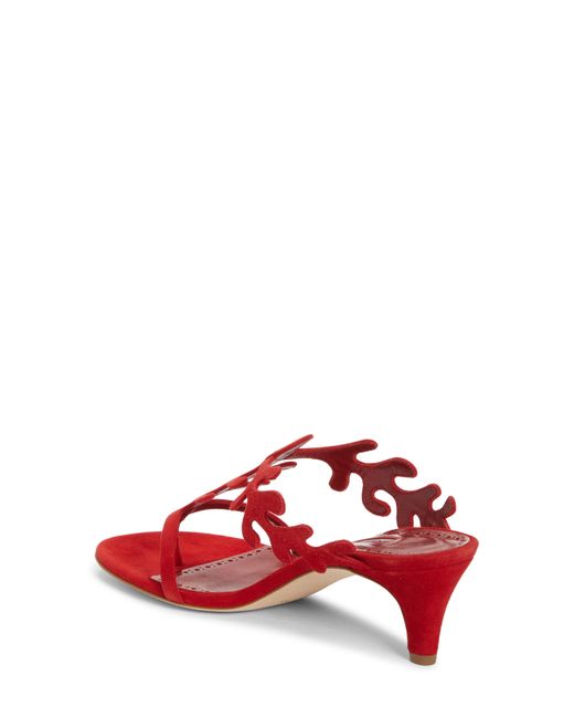 Manolo Blahnik Red Hidrag Coral Kitten Heel Sandal