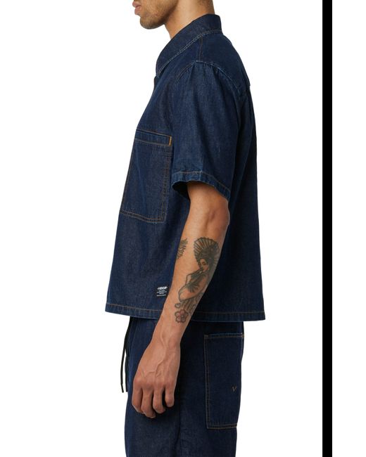 Hudson Blue Crop Short Sleeve Denim Snap Front Shirt for men