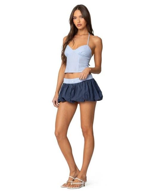 Edikted Blue Janey Bubble Cotton Mini Skort