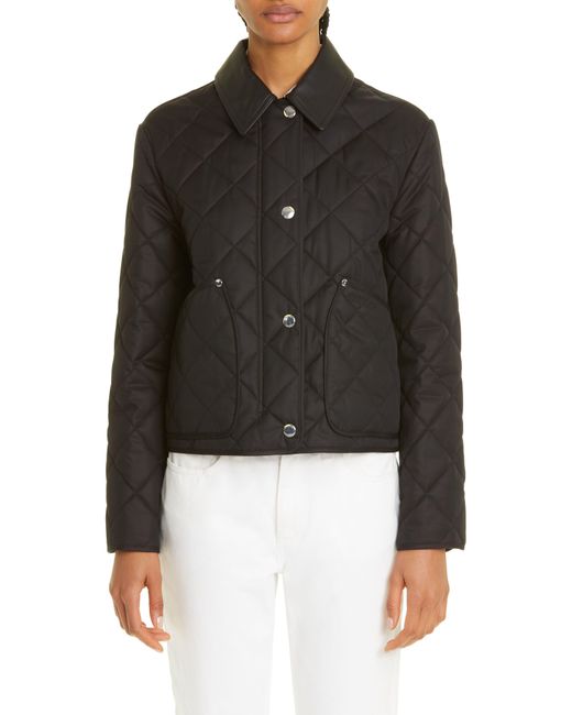 Burberry Lanford Diamond Quilted Jacket With Leather Collar in Black Lyst