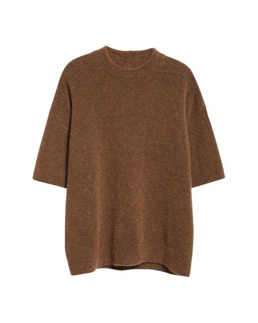 Rick Owens Brown Tommy Short Sleeve Alpaca & Wool Blend Mock Neck Sweater
