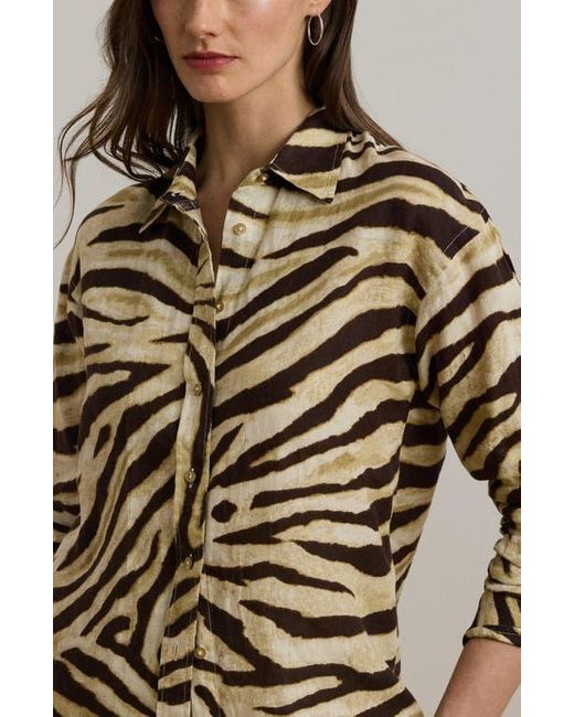 Ralph Lauren Multicolor Zebra Stripe Relaxed Fit Linen Button-Up Shirt