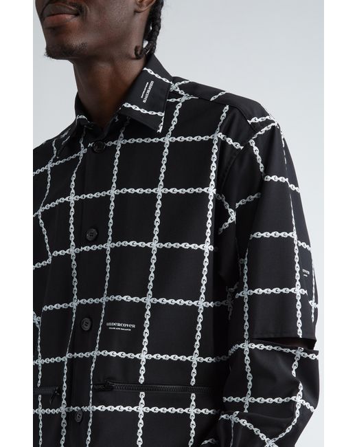 Undercover Black Windowpane Check Wool Blend Chore Jacket for men