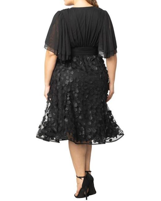 Kiyonna Black Pretty Petals Flutter Sleeve Cocktail Dress