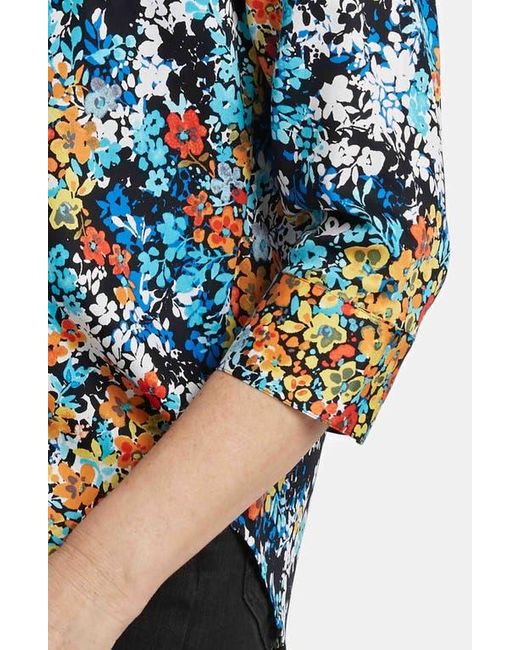 Foxcroft Blue Margie Floral Three-Quarter Sleeve Cotton Button-Up Shirt