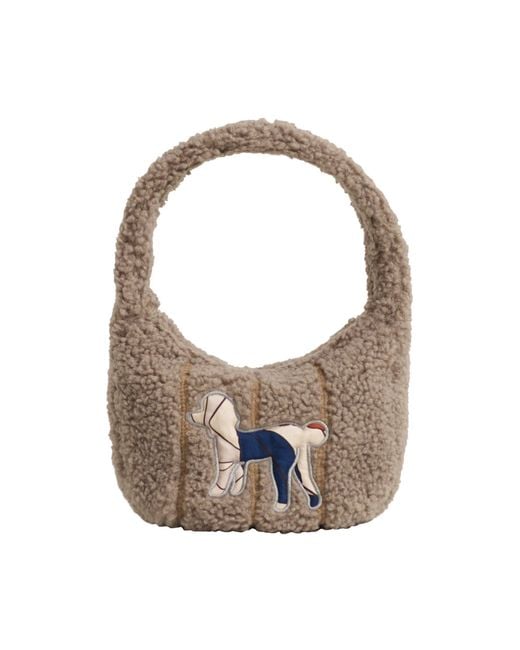 Lost Pattern Gray Pan Pan Half Moon Shearling Bag