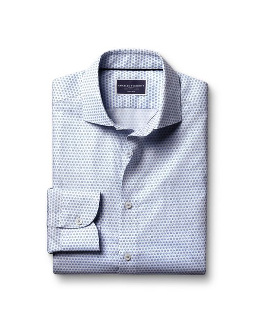 Charles Tyrwhitt Blue Slim Fit Semi-cutaway Collar Non-iron Floral Geo Print Shirt for men