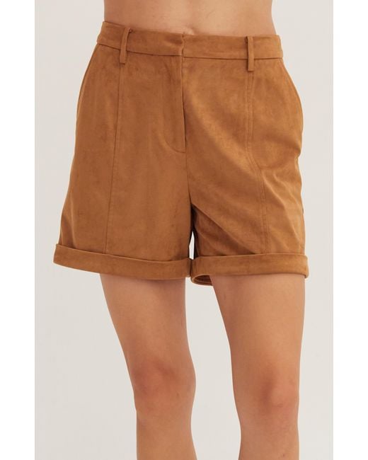 Crescent Brown Suede Cuffed Shorts