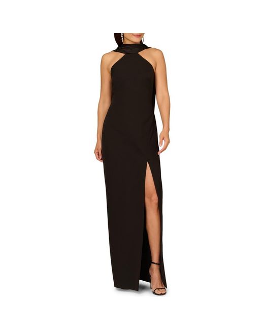 Aidan Mattox Black Bonded Crepe Gown
