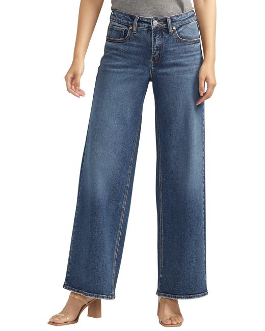 Silver Jeans Co. Blue Suki Curvy Mid Rise Wide Leg Jeans