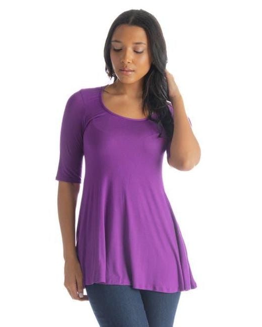 24seven Comfort Apparel Purple Elbow Sleeve Swing Tunic Top