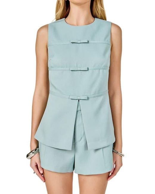 Endless Rose Blue Bow Detail Split Front Top