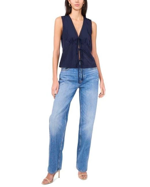 1.STATE Blue Tie Front Lace Trim Tank