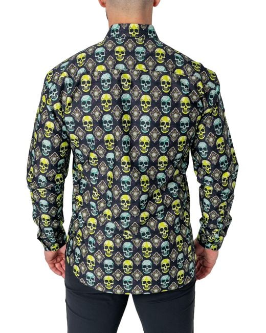 Maceoo Fibonacci Regular Fit Skull Buttonup Shirt in Green for Men Lyst