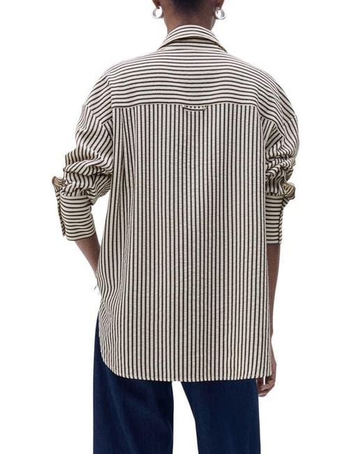 Mango Gray Textured Stripe Button-Up Shirt