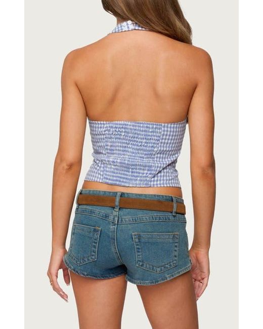 Edikted Evan Gingham Cotton Halter Top in Blue | Lyst
