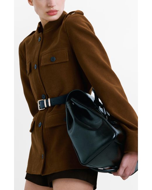 Mango Brown Stand Collar Jacket