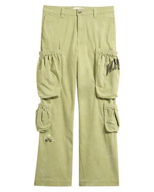 Honor The Gift Green Wide Leg Cotton Twill Cargo Pants for men