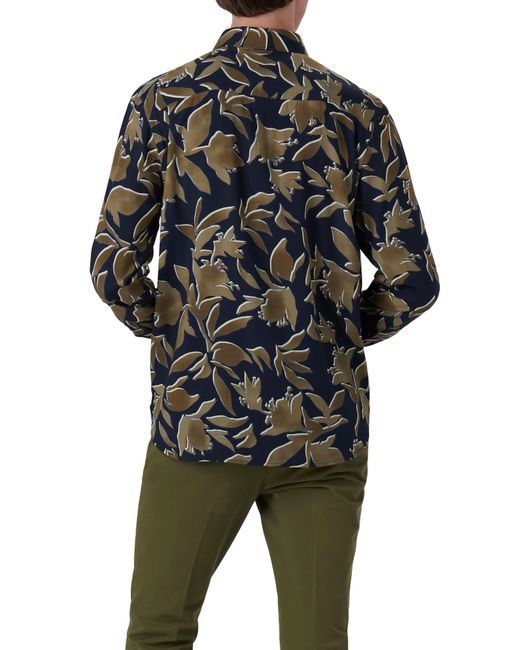 Bugatchi Black Julian Shaped Fit Ecovero Floral Print Button Up Shirt for men