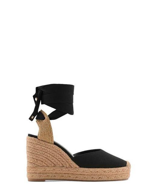 Mango Black Ankle Wrap Platform Wedge Espadrille