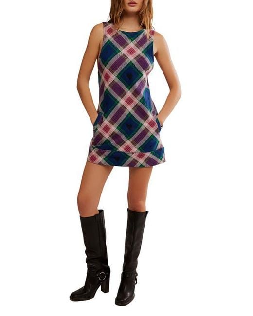 Free People Carven Plaid Heart Minidress in Blue | Lyst