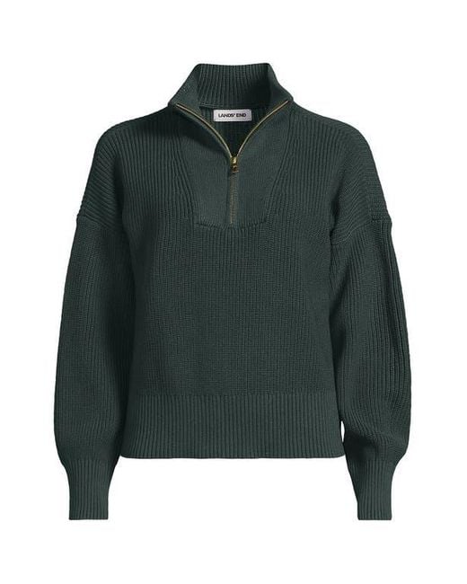 Lands' End Green Drifter Shaker Wedge Quarter Zip Sweater