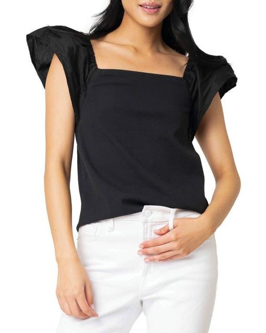 Gibsonlook Black Square Neck Flutter Sleeve Top