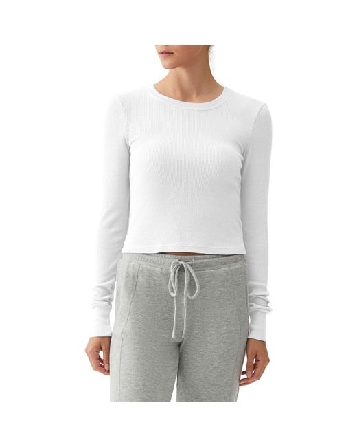 Michael Stars Gray Palmer Cropped Long Sleeve Thermal T-Shirt