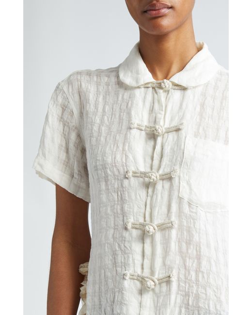 Tao Comme Des Garçons White Bow Detail Linen & Cupro Short Sleeve Button-up Shirt