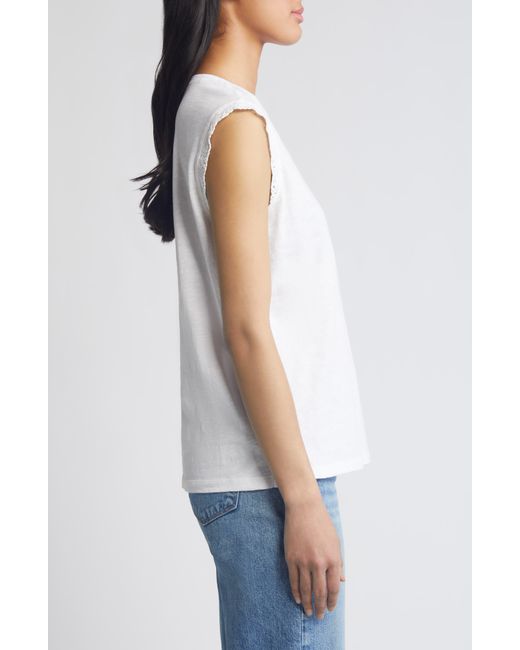Caslon White Caslon(r) Embellished Lace Detail Sleeveless Top